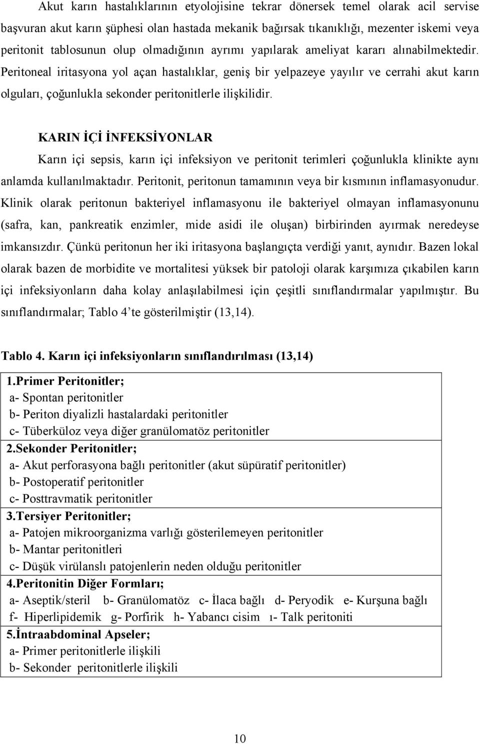 Peritoneal iritasyona yol açan hastalıklar, geniş bir yelpazeye yayılır ve cerrahi akut karın olguları, çoğunlukla sekonder peritonitlerle ilişkilidir.