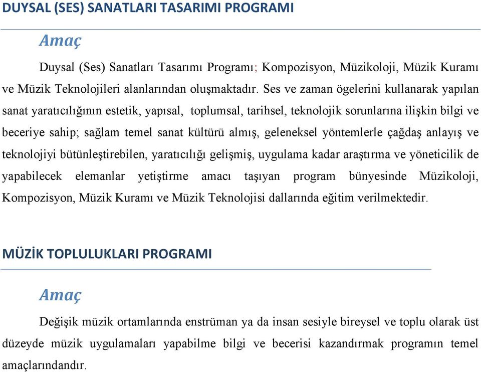 geleneksel yöntemlerle çağdaş anlayış ve teknolojiyi bütünleştirebilen, yaratıcılığı gelişmiş, uygulama kadar araştırma ve yöneticilik de yapabilecek elemanlar yetiştirme amacı taşıyan program