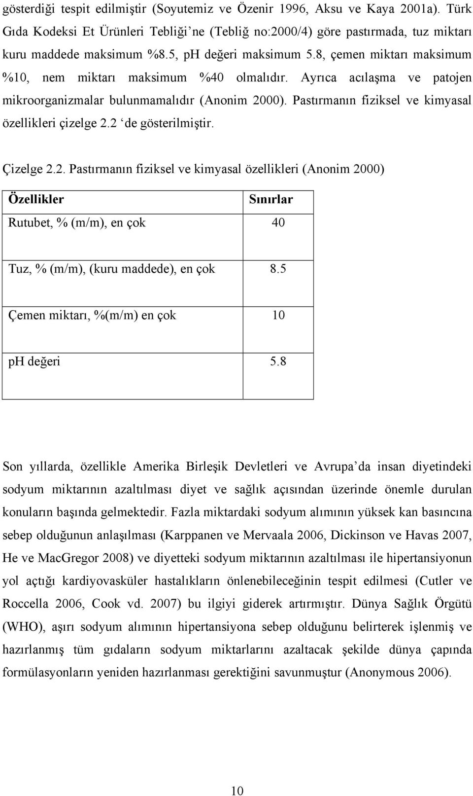 Pastırmanın fiziksel ve kimyasal özellikleri çizelge 2.