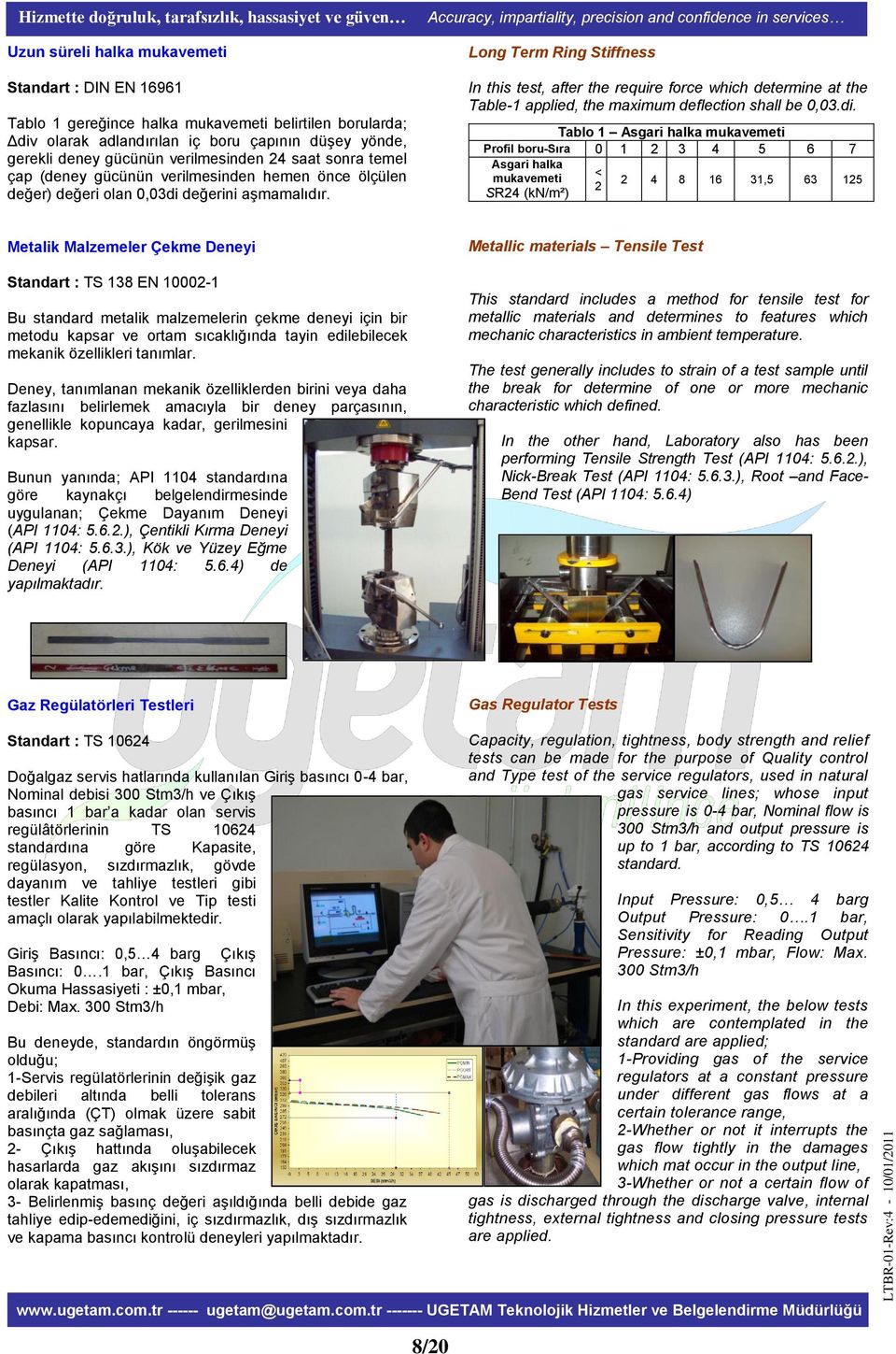 Long Term Ring Stiffness In this test, after the require force which determine at the Table-1 applied, the maximum deflection shall be 0,03.di.