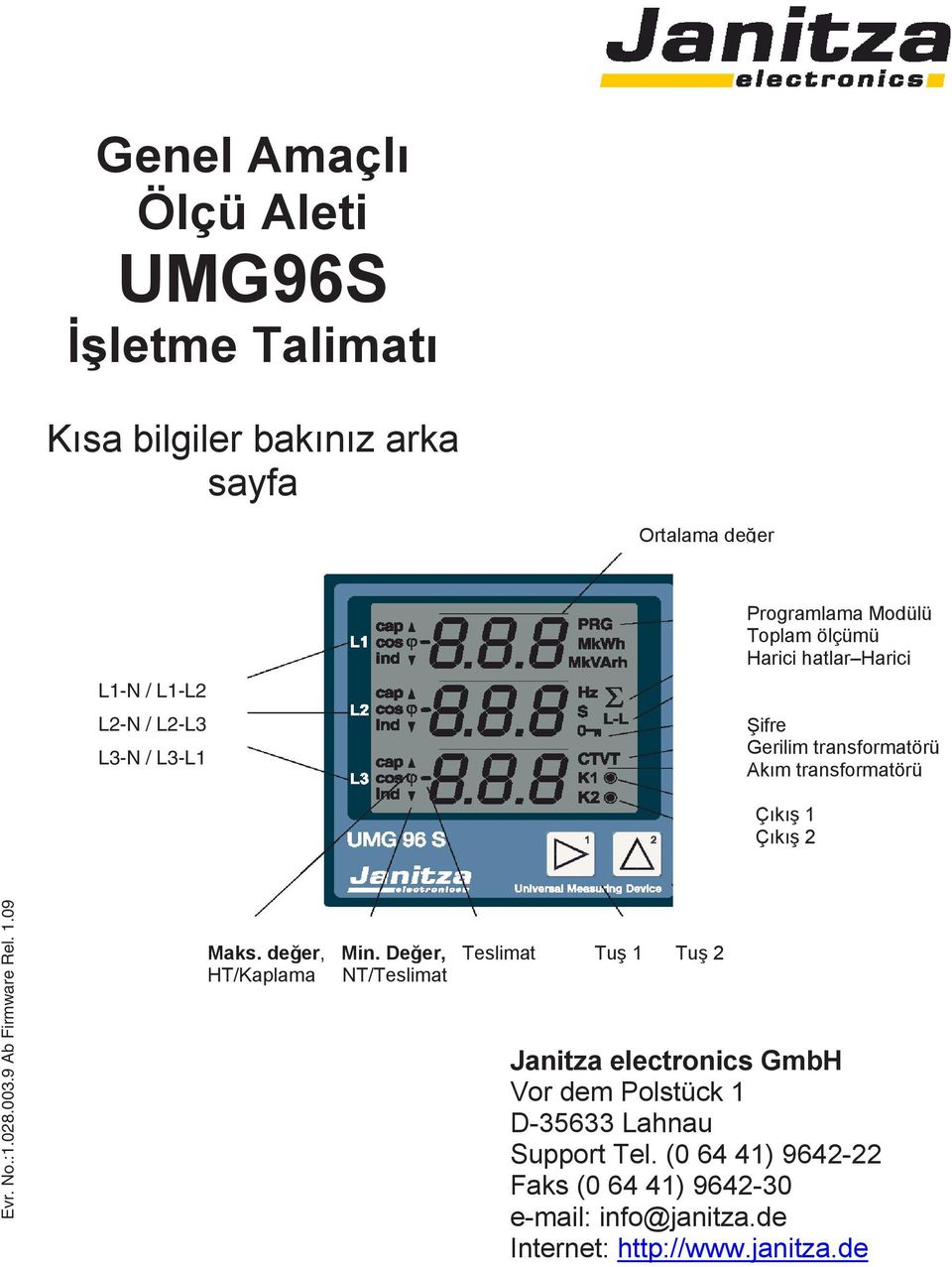 028.003.9 Ab Firmware Rel..09 Maks. değer, Min.