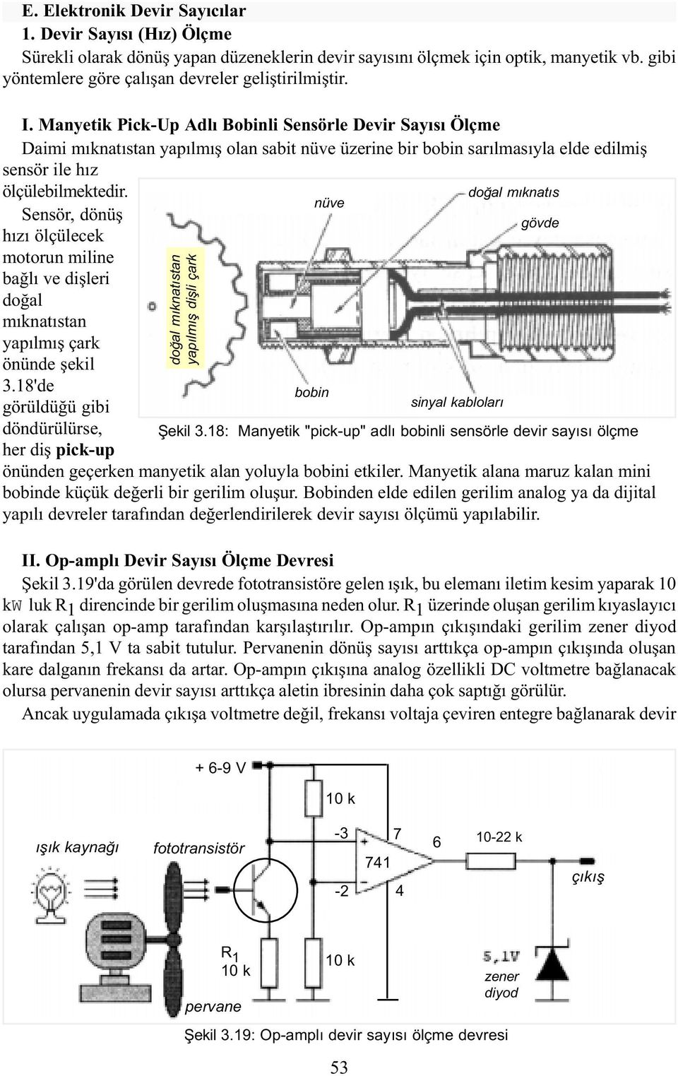 Sensör, dönüþ hýzý ölçülecek motorun miline baðlý ve diþleri doðal mýknatýstan yapýlmýþ çark önünde þekil 3.