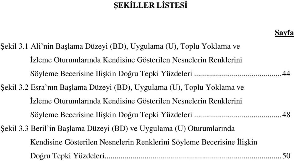 Becerisine İlişkin Doğru Tepki Yüzdeleri...44 Şekil 3.