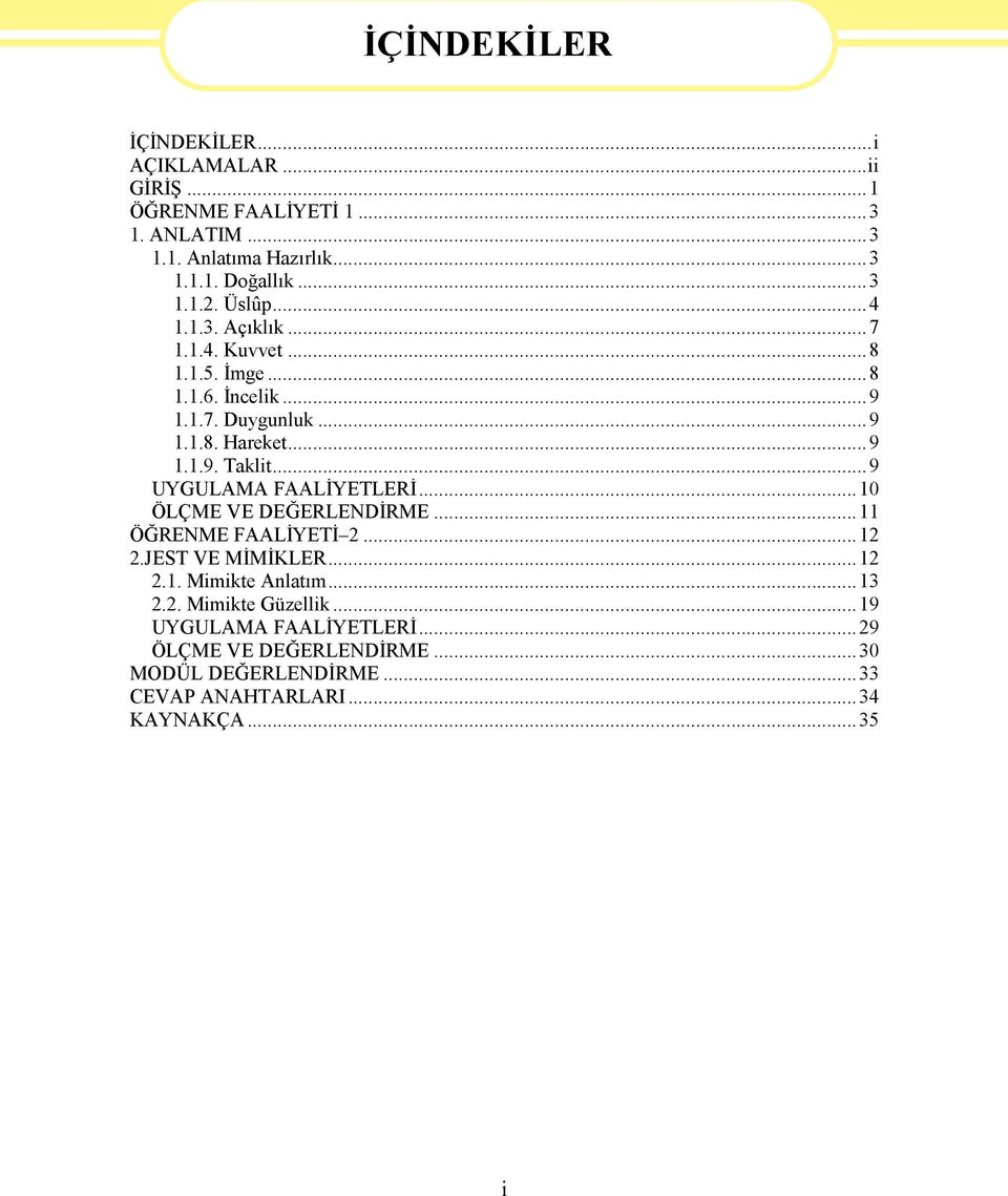 ..9 UYGULAMA FAALİYETLERİ...10 ÖLÇME VE DEĞERLENDİRME...11 ÖĞRENME FAALİYETİ 2...12 2.JEST VE MİMİKLER...12 2.1. Mimikte Anlatım...13 2.2. Mimikte Güzellik.