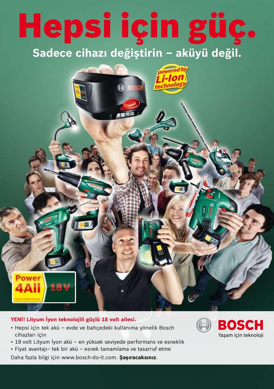 Hepsi için tek akü evde ve bahçedeki kullanıma yönelik Bosch cihazları için 18 volt Lityum