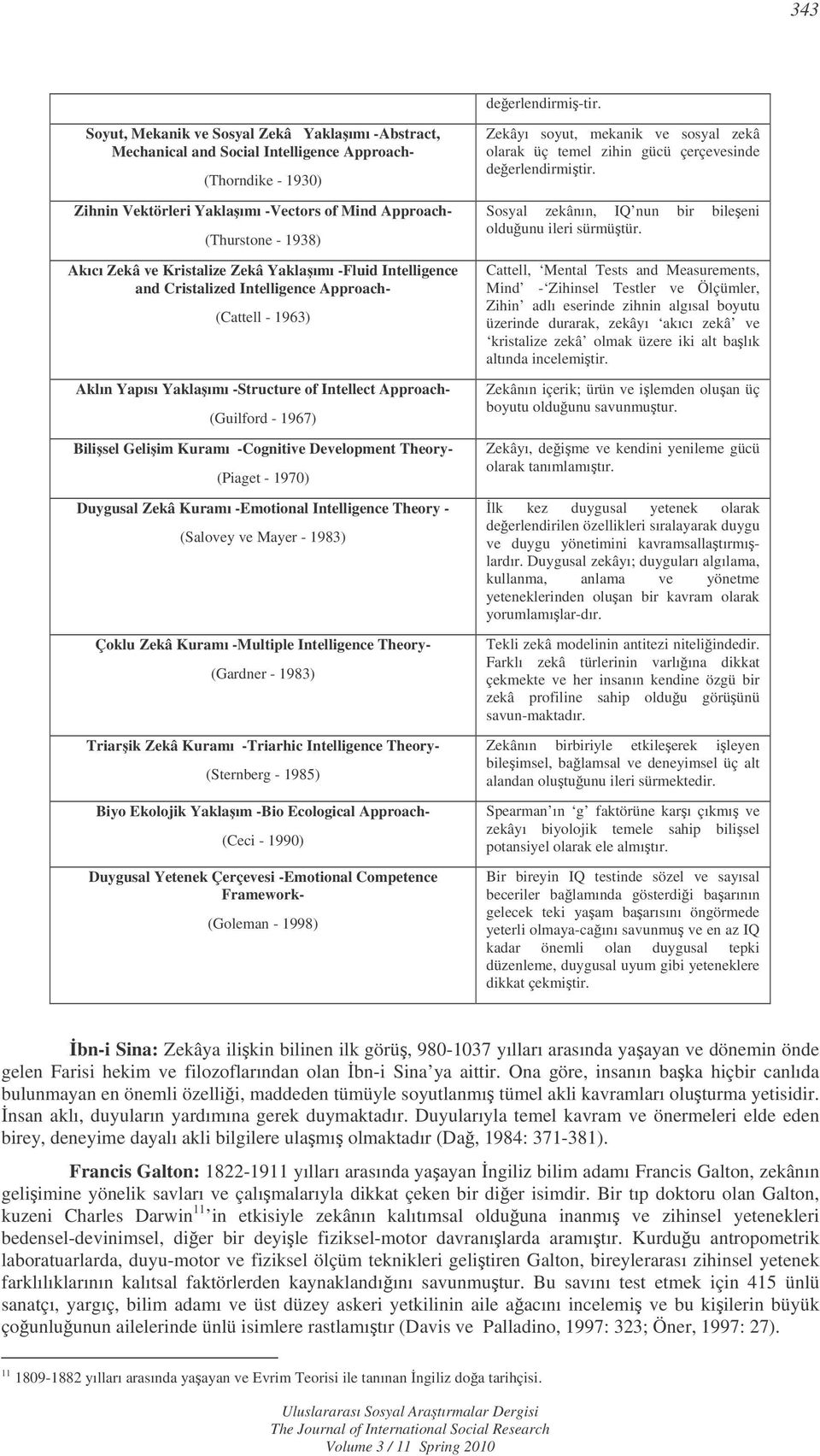 ve Kristalize Zekâ Yaklaımı -Fluid Intelligence and Cristalized Intelligence Approach- (Cattell - 1963) Aklın Yapısı Yaklaımı -Structure of Intellect Approach- (Guilford - 1967) Bilisel Geliim Kuramı