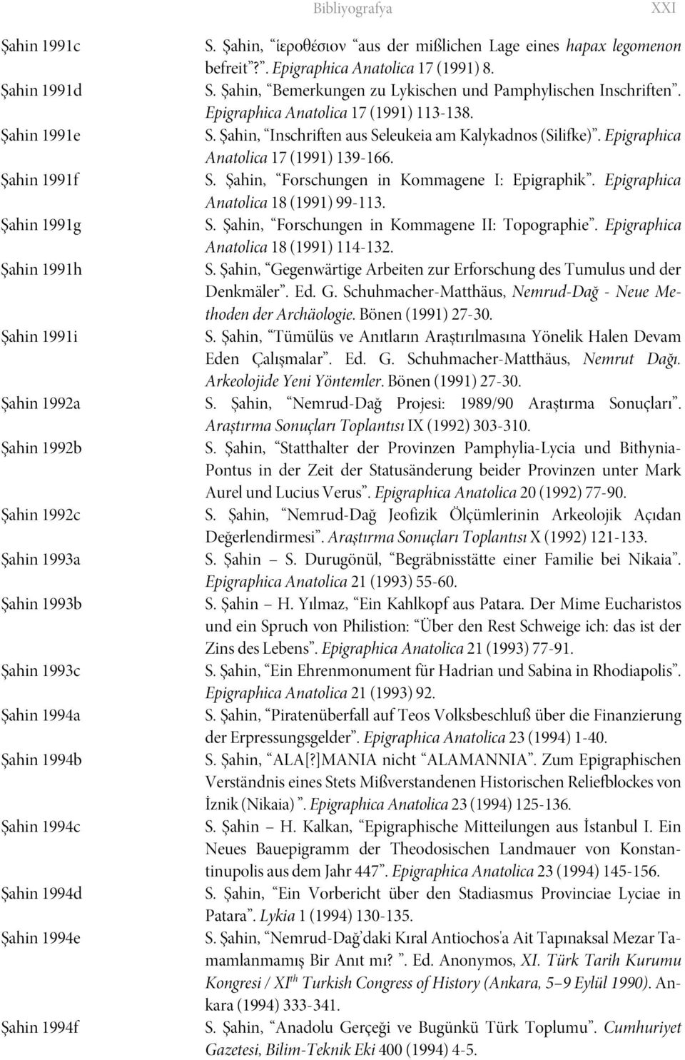 Epigraphica Anatolica 17 (1991) 139-166. Şahin 1991f S. Şahin, Forschungen in Kommagene I: Epigraphik. Epigraphica Anatolica 18 (1991) 99-113. Şahin 1991g S.