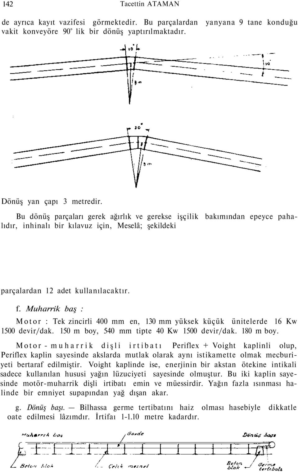 Muharrik baş : Motor : Tek zincirli 400 mm en, 130 mm yüksek küçük ünitelerde 16 Kw 1500 devir/dak. 150 m boy, 540 mm tipte 40 Kw 1500 devir/dak. 180 m boy.