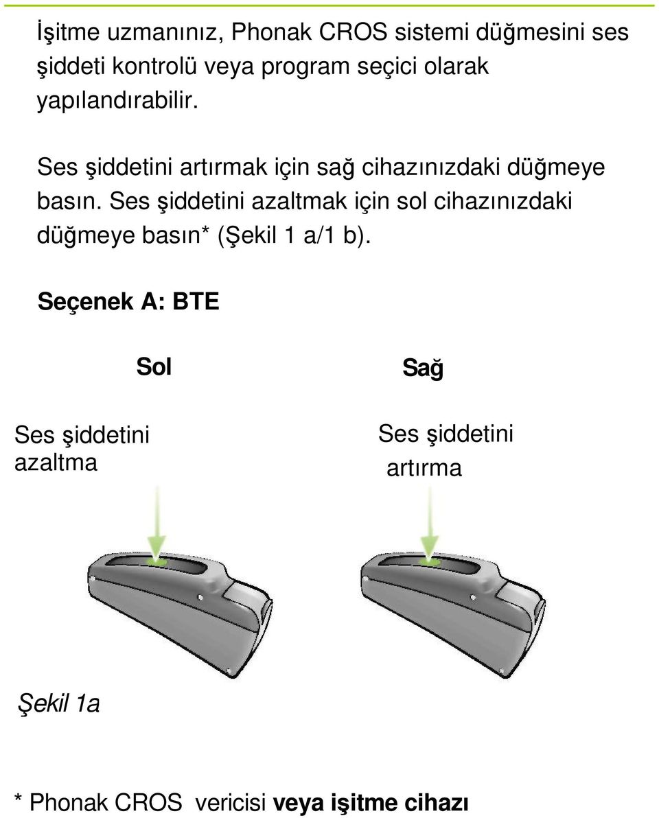 Ses şiddetini azaltmak için sol cihazınızdaki düğmeye basın* (Şekil 1 a/1 b).