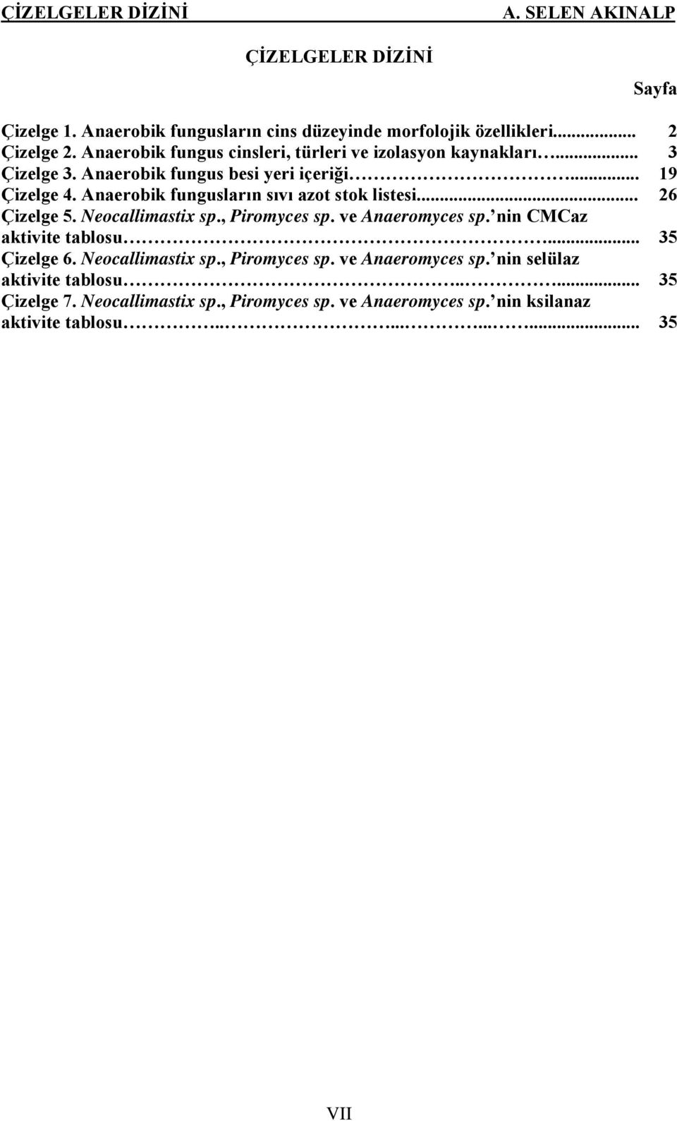 Anaerobik fungusların sıvı azot stok listesi... 26 Çizelge 5. Neocallimastix sp., Piromyces sp. ve Anaeromyces sp. nin CMCaz aktivite tablosu... 35 Çizelge 6.