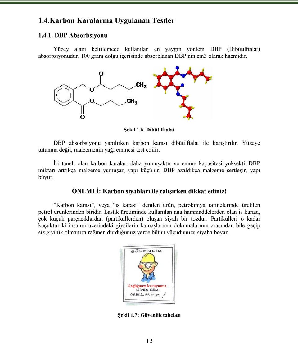 Yüzeye tutunma değil, malzemenin yağı emmesi test edilir. İri taneli olan karbon karaları daha yumuşaktır ve emme kapasitesi yüksektir.dbp miktarı arttıkça malzeme yumuşar, yapı küçülür.