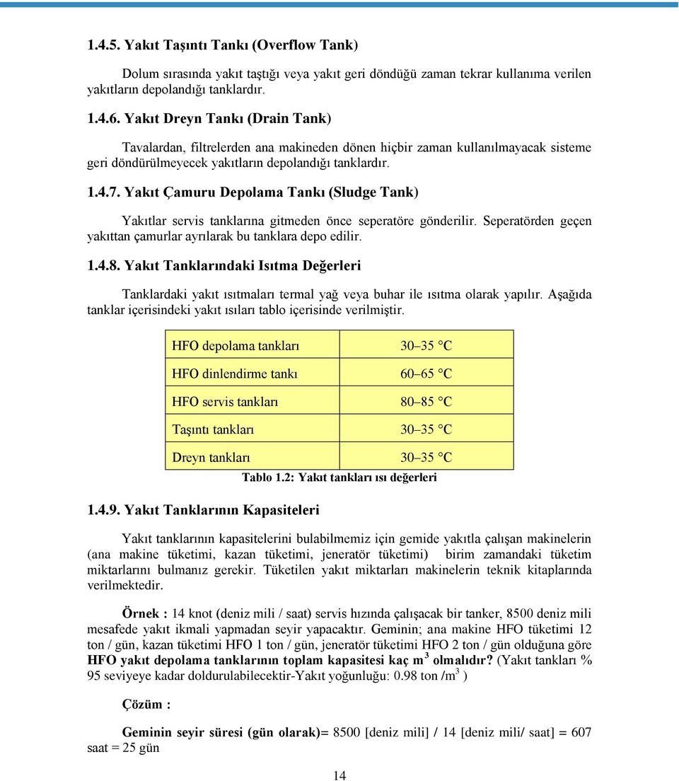 Yakıt Çamuru Depolama Tankı (Sludge Tank) Yakıtlar servis tanklarına gitmeden önce seperatöre gönderilir. Seperatörden geçen yakıttan çamurlar ayrılarak bu tanklara depo edilir. 1.4.8.