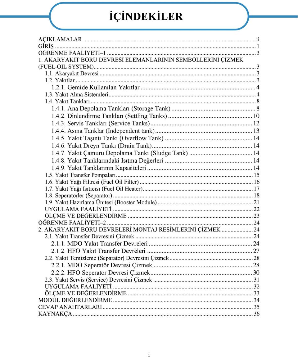 .. 12 1.4.4. Asma Tanklar (Independent tank)... 13 1.4.5. Yakıt Taşıntı Tankı (Overflow Tank)... 14 1.4.6. Yakıt Dreyn Tankı (Drain Tank)... 14 1.4.7. Yakıt Çamuru Depolama Tankı (Sludge Tank)... 14 1.4.8.