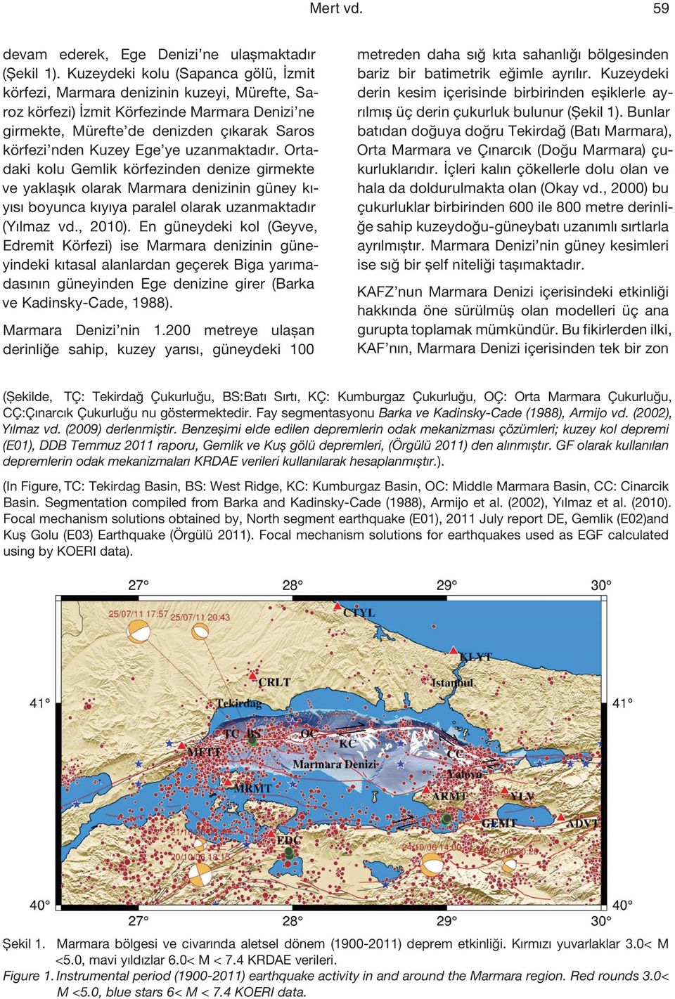 uzanmaktadır. Ortadaki kolu Gemlik körfezinden denize girmekte ve yaklaşık olarak Marmara denizinin güney kıyısı boyunca kıyıya paralel olarak uzanmaktadır (Yılmaz vd., 2010).