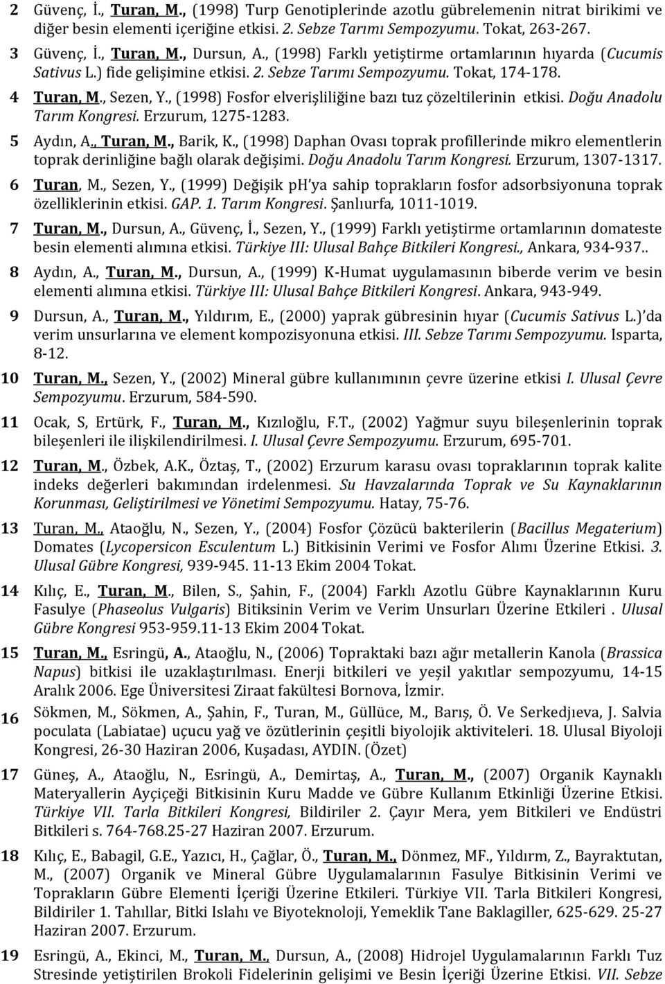 , (1998) Fosfor elverişliliğine bazı tuz çözeltilerinin etkisi. Doğu Anadolu Tarım Kongresi. Erzurum, 1275-1283. 5 Aydın, A., Turan, M., Barik, K.