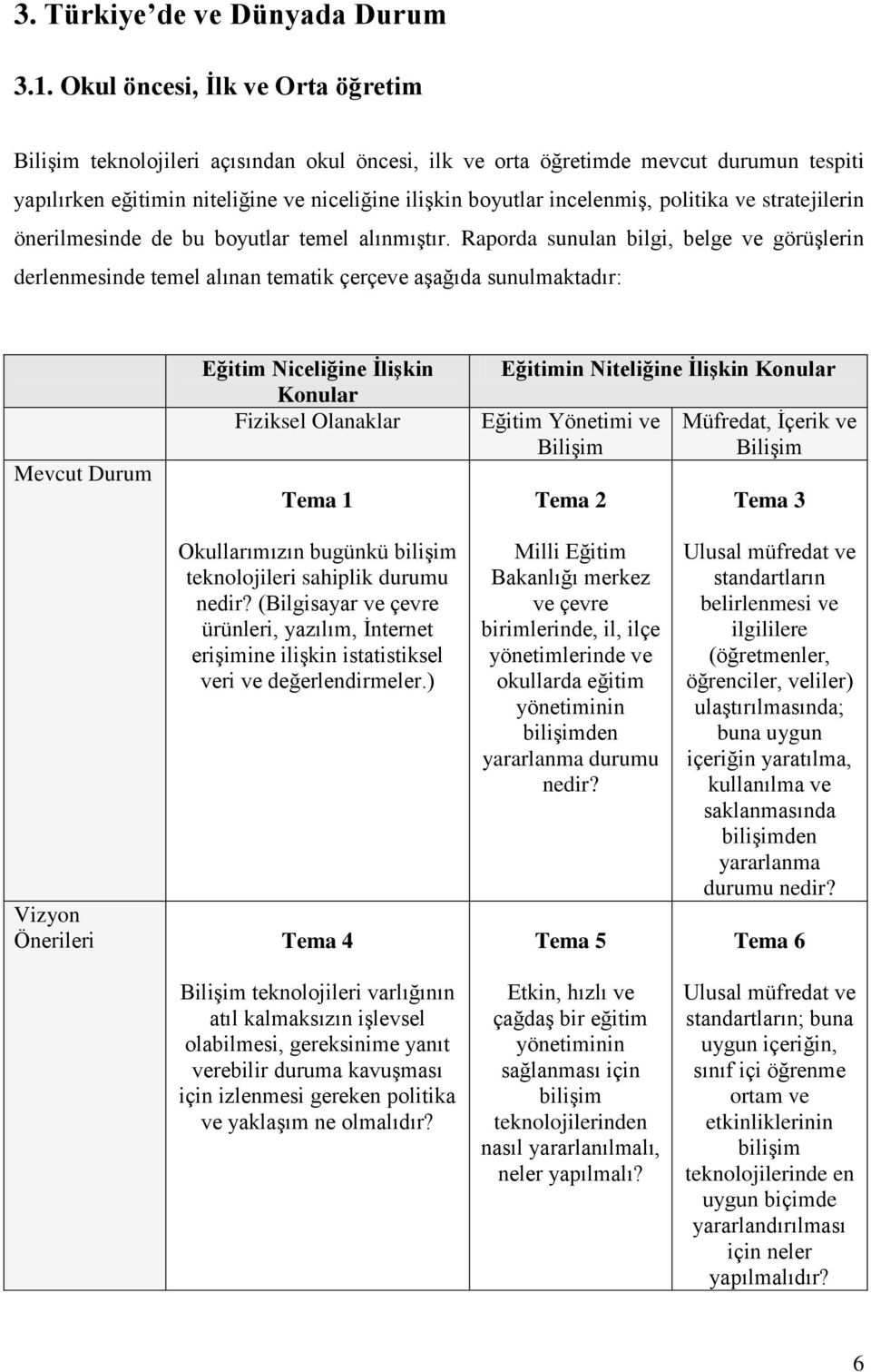 politika ve stratejilerin önerilmesinde de bu boyutlar temel alınmıştır.