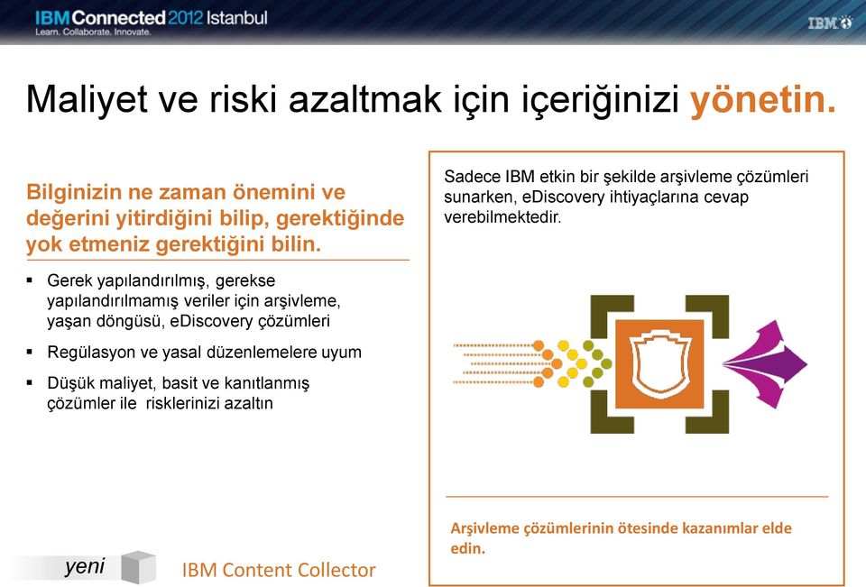 Sadece IBM etkin bir şekilde arşivleme çözümleri sunarken, ediscovery ihtiyaçlarına cevap verebilmektedir.