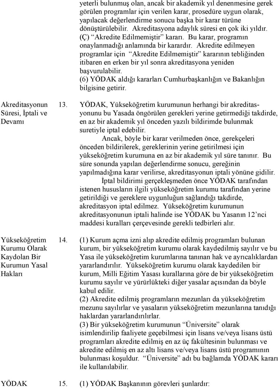 Akredite edilmeyen programlar için Akredite Edilmemiştir kararının tebliğinden itibaren en erken bir yıl sonra akreditasyona yeniden başvurulabilir.