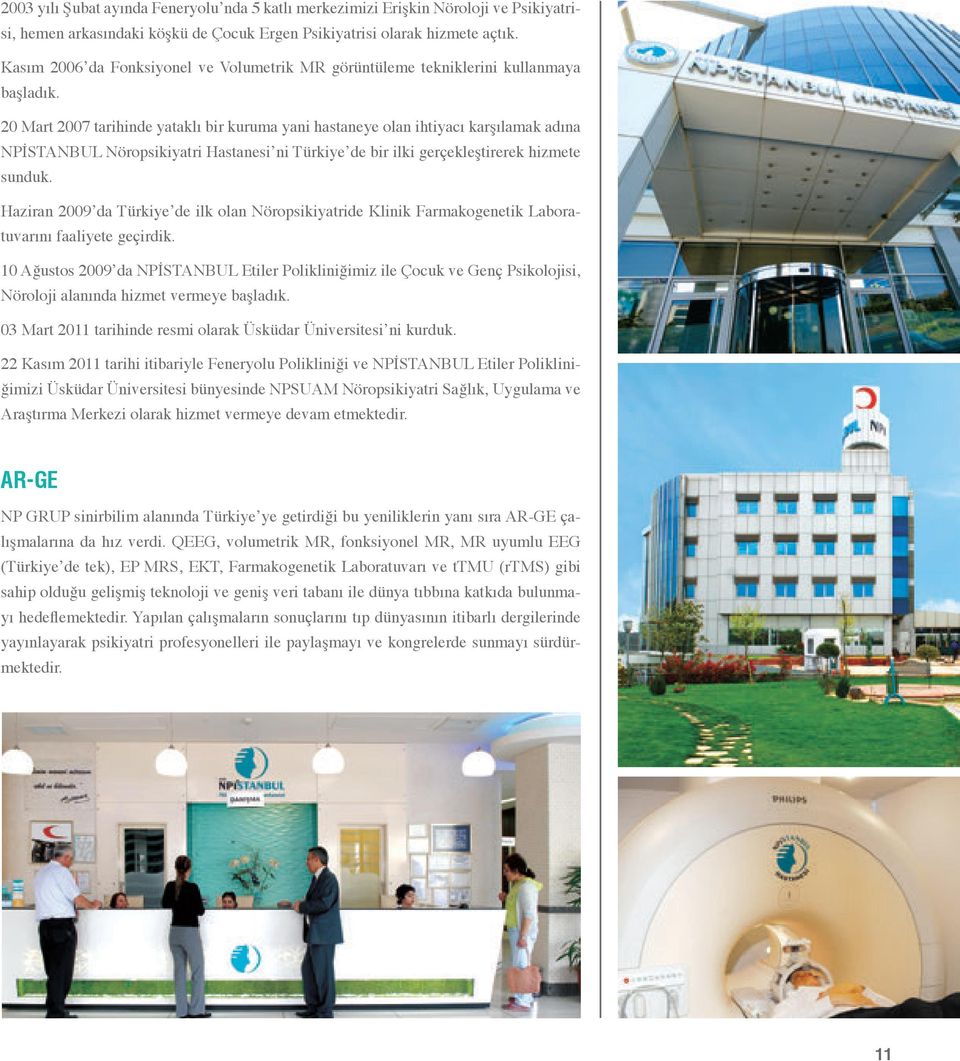 20 Mart 2007 tarihinde yataklı bir kuruma yani hastaneye olan ihtiyacı karşılamak adına NPİSTANBUL Nöropsikiyatri Hastanesi ni Türkiye de bir ilki gerçekleştirerek hizmete sunduk.