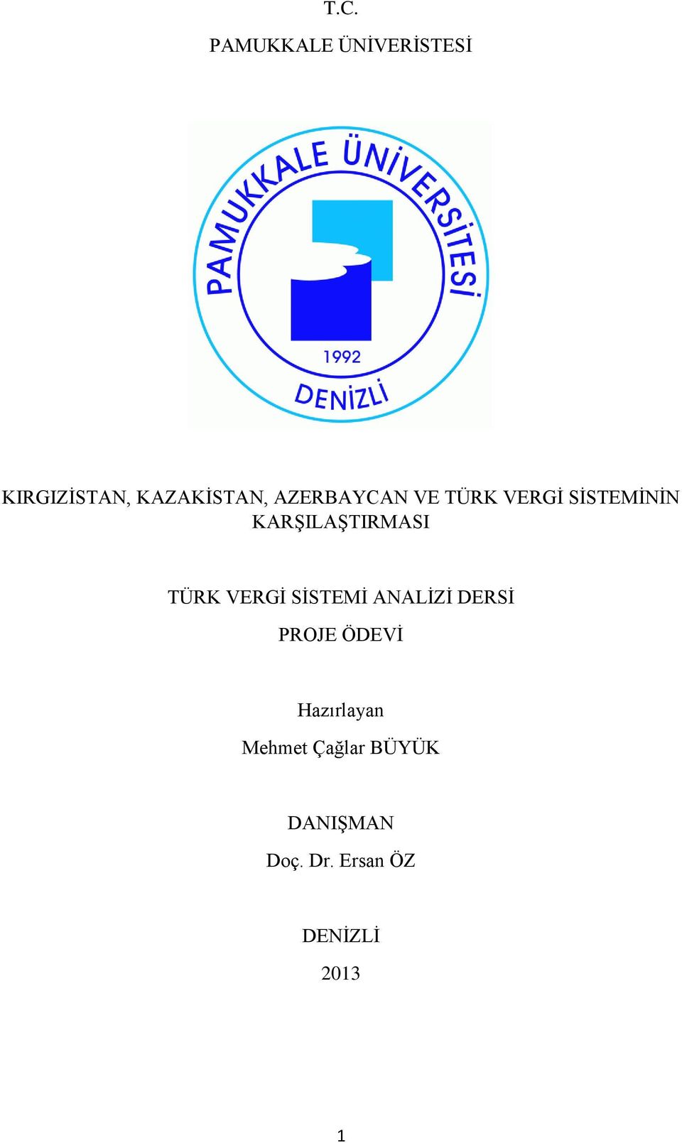 TÜRK VERGİ SİSTEMİ ANALİZİ DERSİ PROJE ÖDEVİ Hazırlayan