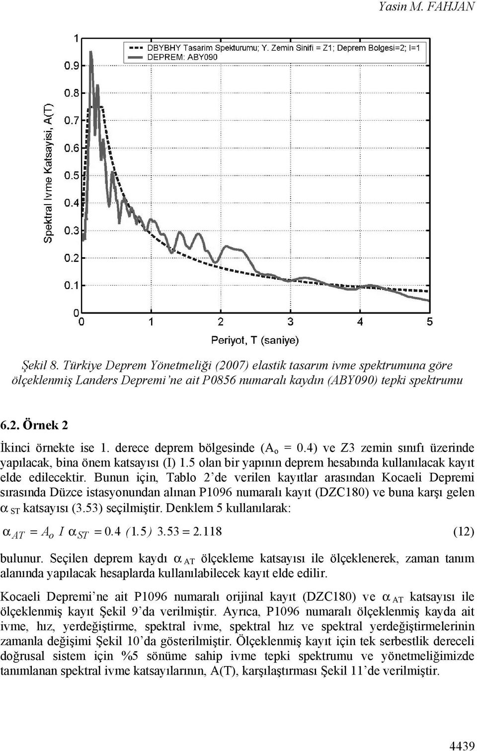 Bunun için, Tablo 2 de verilen kayıtlar arasından Kocaeli Depremi sırasında Düzce istasyonundan alınan P1096 numaralı kayıt (DZC180) ve buna karşı gelen α ST katsayısı (3.53) seçilmiştir.