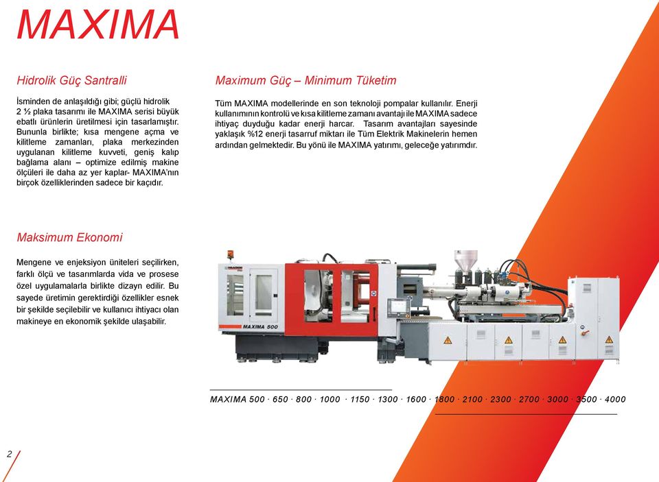 nın birçok özelliklerinden sadece bir kaçıdır. Maximum Güç Minimum Tüketim Tüm MAXIMA modellerinde en son teknoloji pompalar kullanılır.