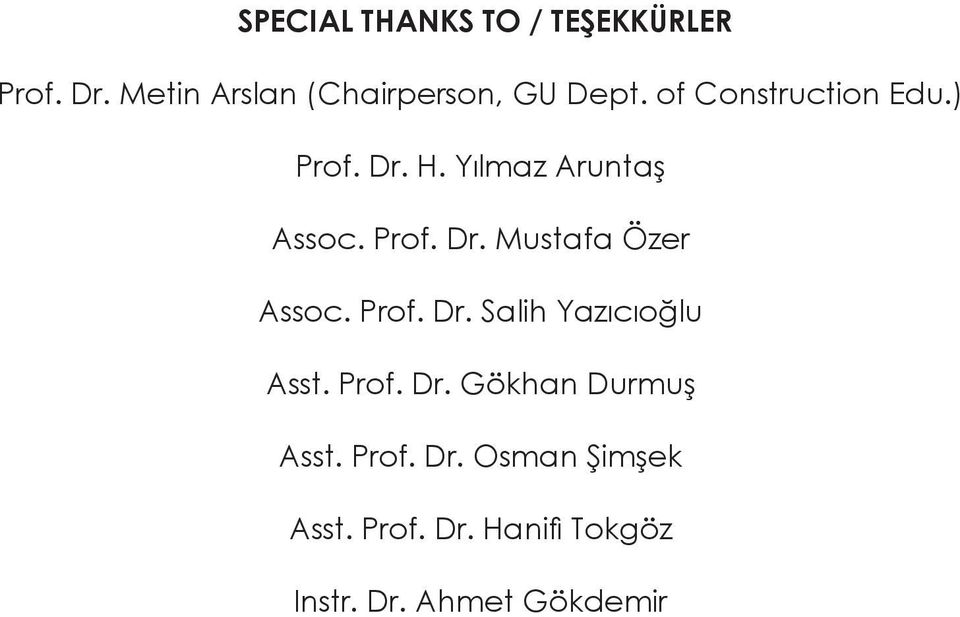 Prof. Dr. Salih Yazıcıoğlu Asst. Prof. Dr. Gökhan Durmuş Asst. Prof. Dr. Osman Şimşek Asst.
