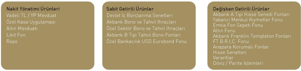 Bankacılık USD Eurobond Fonu Değişken Getirili Ürünler Akbank A Tipi Hisse Senedi Fonları Yabancı Menkul Kıymetler Fonu Emtia Fon