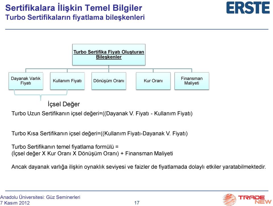 Fiyatı - Kullanım Fiyatı) Turbo Kısa Sertifikanın içsel değeri=((kullanım Fiyatı-Dayanak V.