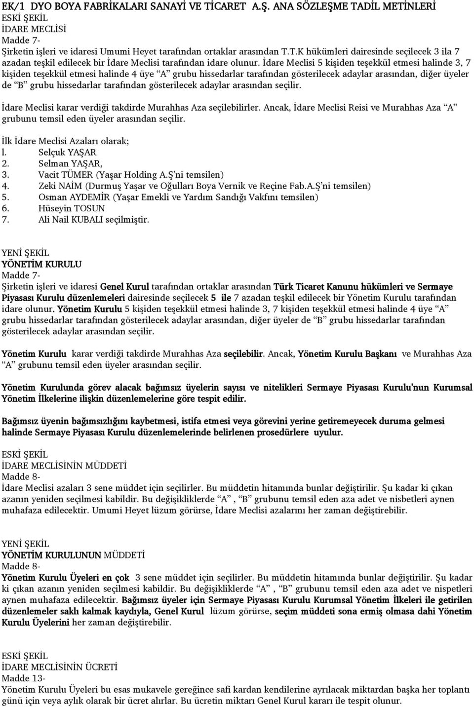 tarafından gösterilecek adaylar arasından seçilir. İdare Meclisi karar verdiği takdirde Murahhas Aza seçilebilirler.