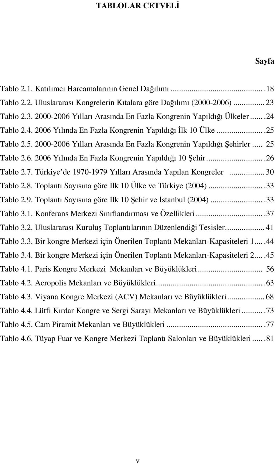 Tablo 2.5. 2000-2006 Yılları Arasında En Fazla Kongrenin Yapıldığı Şehirler... 25 Tablo 2.6. 2006 Yılında En Fazla Kongrenin Yapıldığı 10 Şehir....26 Tablo 2.7.