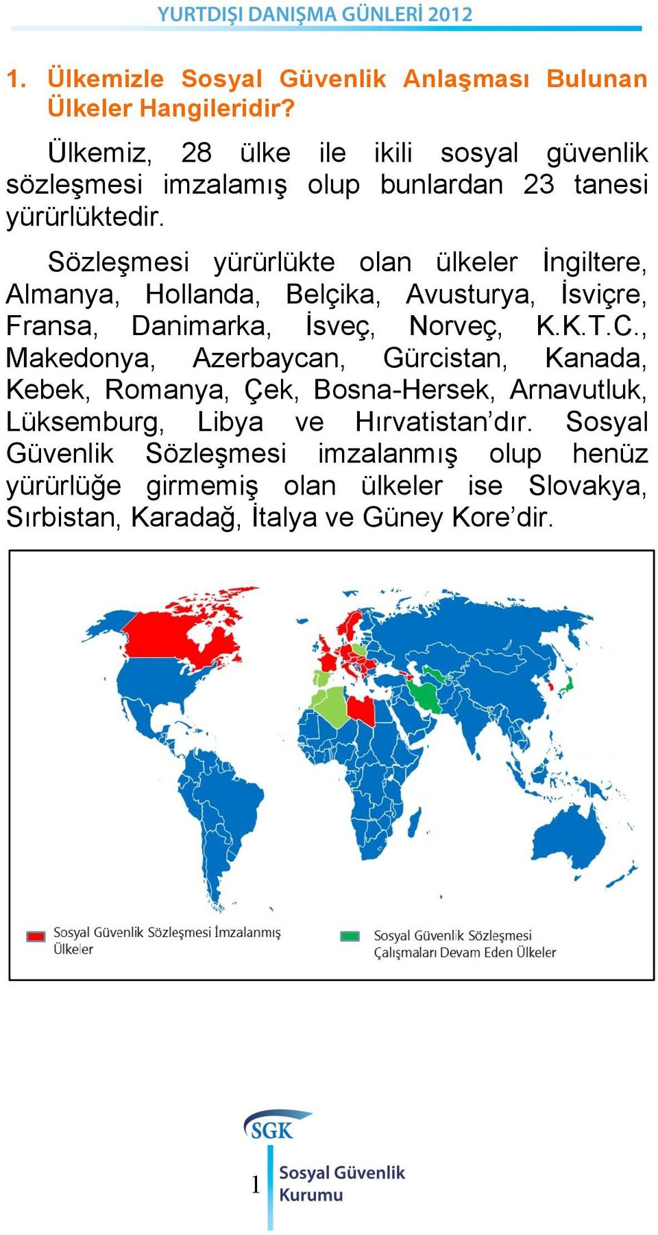 Sözleşmesi yürürlükte olan ülkeler İngiltere, Almanya, Hollanda, Belçika, Avusturya, İsviçre, Fransa, Danimarka, İsveç, Norveç, K.K.T.C.