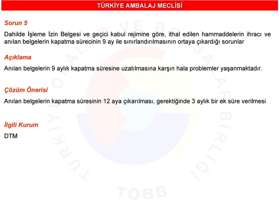 çıkardığı sorunlar Anılan belgelerin 9 aylık k kapatma süresine s uzatılmas lmasına karşı şın n hala problemler