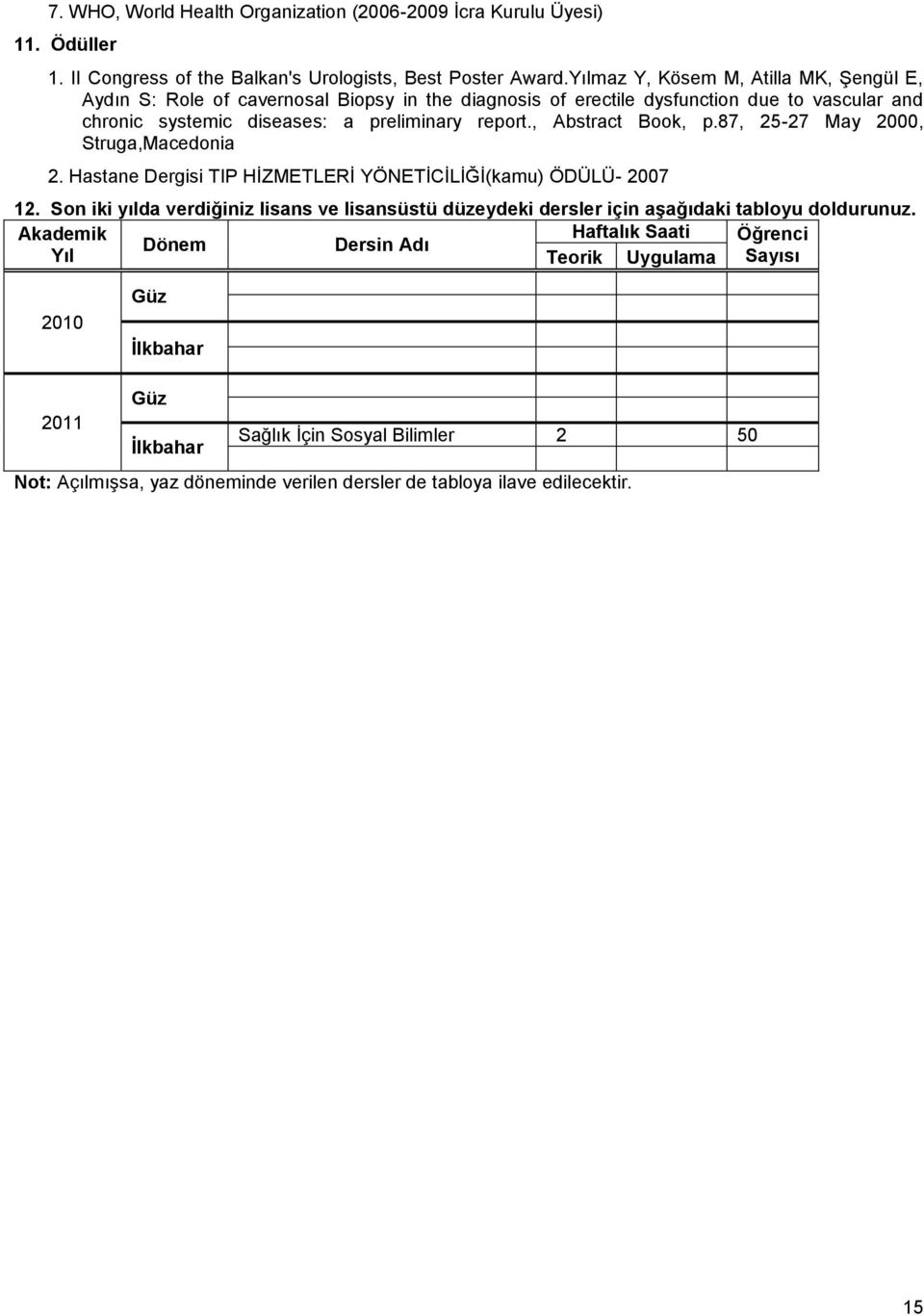 , Abstract Book, p.87, 25-27 May 2000, Struga,Macedonia 2. Hastane Dergisi TIP HĠZMETLERĠ YÖNETĠCĠLĠĞĠ(kamu) ÖDÜLÜ- 2007 12.