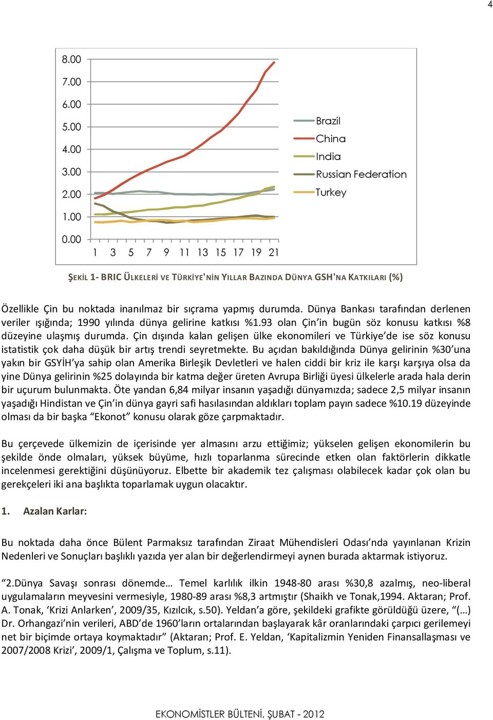 Dünya Bankası tarafından derlenen veriler ışığında; 1990 yılında dünya gelirine katkısı %1.93 olan Çin in bugün söz konusu katkısı %8 düzeyine ulaşmış durumda.