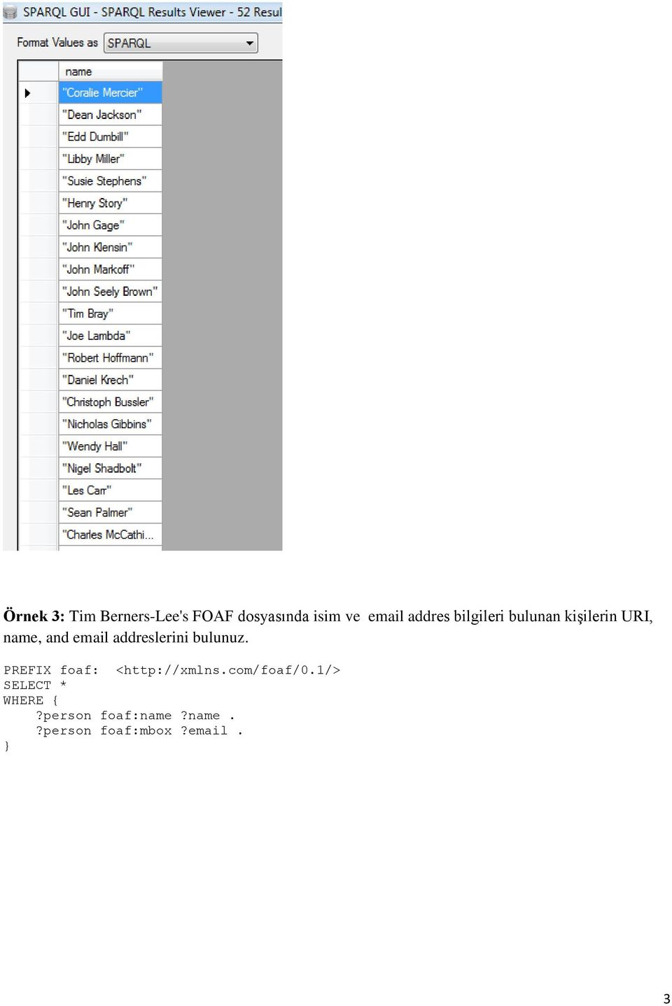 URI, name, and email addreslerini bulunuz.