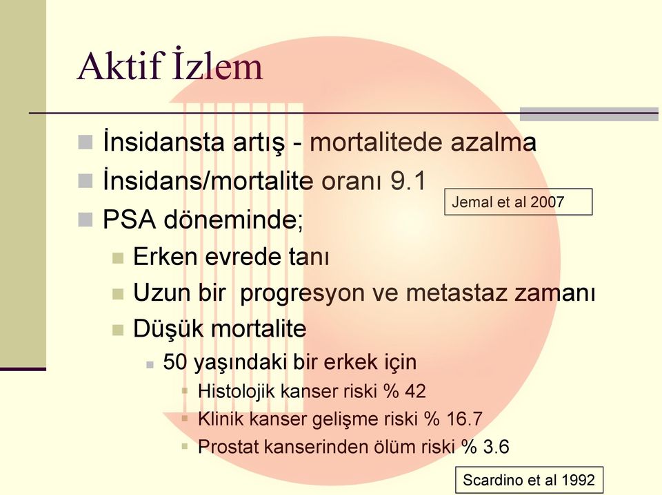 mortalite 50 yaşındaki bir erkek için Jemal et al 2007 Histolojik kanser riski %