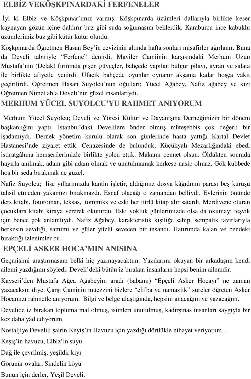 Maviler Camiinin karşısındaki Merhum Uzun Mustafa nın (Delak) fırınında pişen güveçler, bahçede yapılan bulgur pilavı, ayran ve salata ile birlikte afiyetle yenirdi.