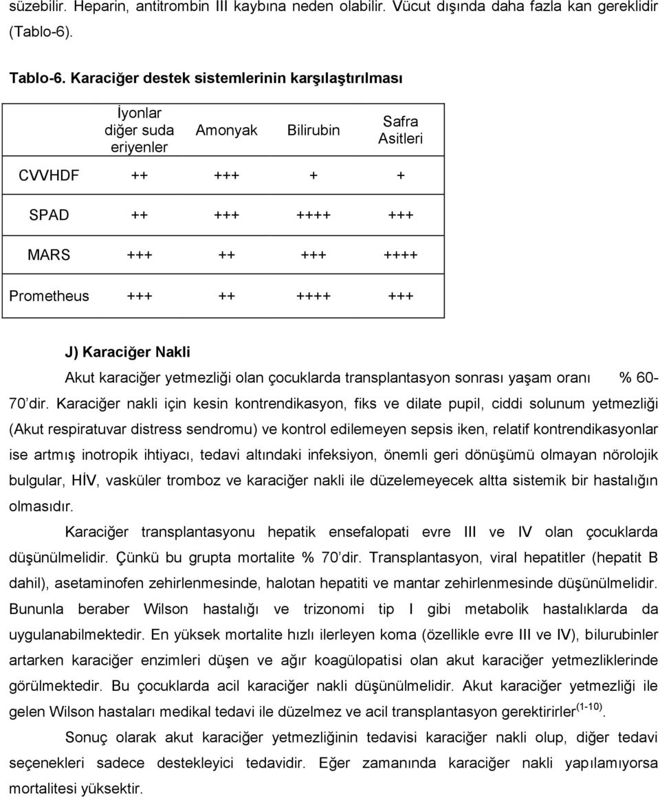 J) Karaciğer Nakli Akut karaciğer yetmezliği olan çocuklarda transplantasyon sonrası yaşam oranı % 60-70 dir.