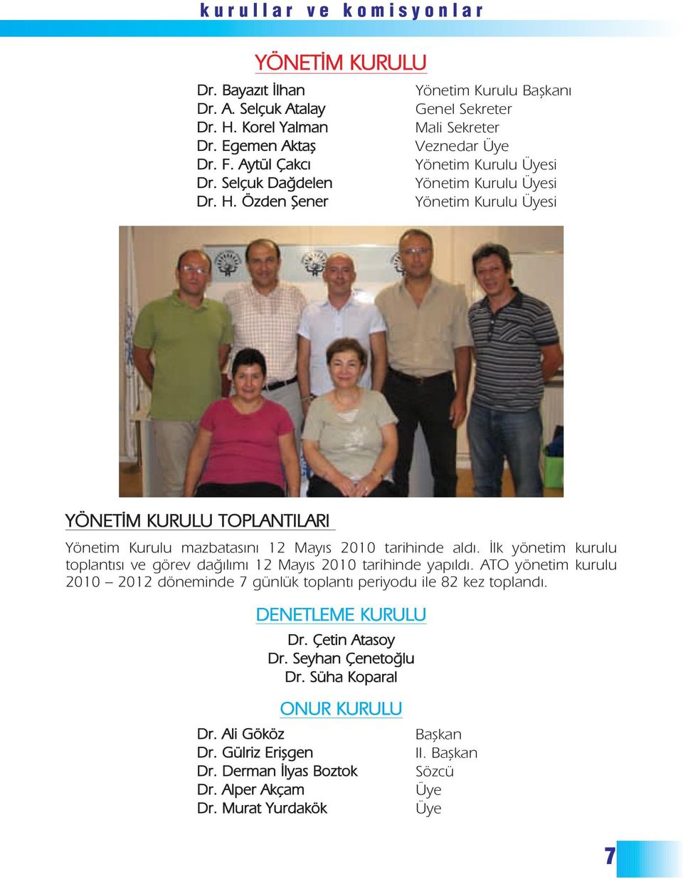 Özden fiener Yönetim Kurulu Üyesi YÖNET M KURULU TOPLANTILARI Yönetim Kurulu mazbatasını 12 Mayıs 2010 tarihinde aldı.