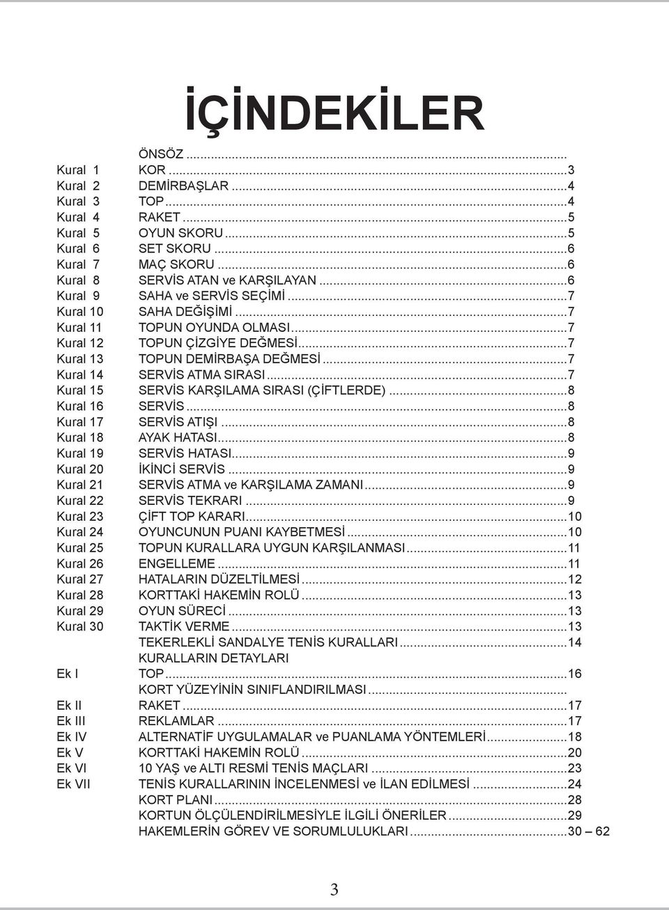 ..6 MAÇ SKORU...6 SERVİS ATAN ve KARŞILAYAN...6 SAHA ve SERVİS SEÇİMİ...7 SAHA DEĞİŞİMİ...7 TOPUN OYUNDA OLMASI...7 TOPUN ÇİZGİYE DEĞMESİ...7 TOPUN DEMİRBAŞA DEĞMESİ...7 SERVİS ATMA SIRASI.