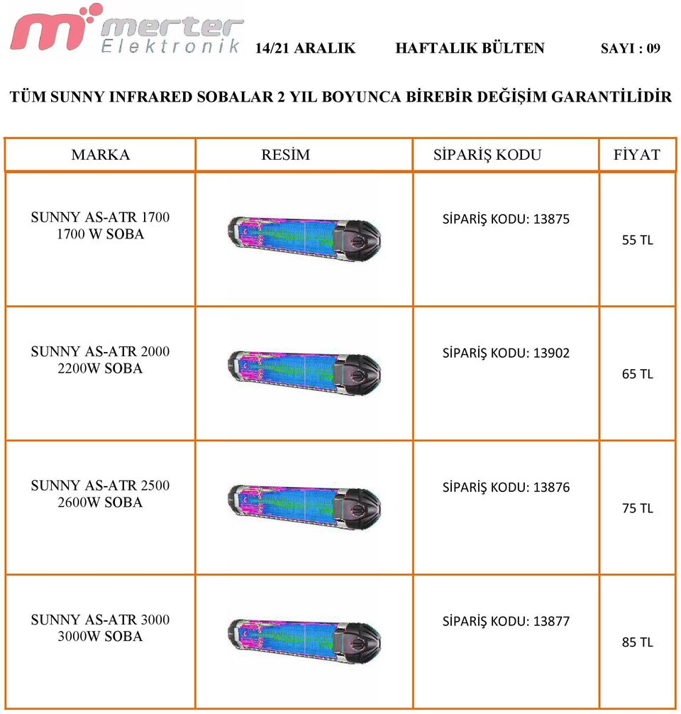 KODU: 13875 55 TL SUNNY AS-ATR 2000 2200W SOBA SİPARİŞ KODU: 13902 65 TL SUNNY AS-ATR