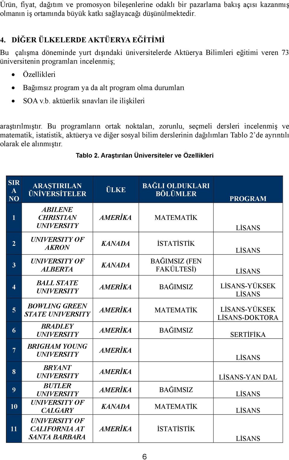 program olma durumları SOA v.b. aktüerlik sınavları ile ilişkileri araştırılmıştır.