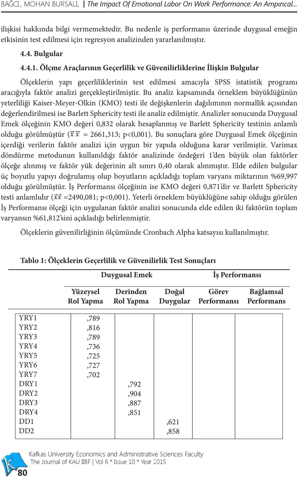 Ölçme Araçlarının Geçerlilik ve Güvenilirliklerine İlişkin Bulgular Ölçeklerin yapı geçerliliklerinin test edilmesi amacıyla SPSS istatistik programı aracığıyla faktör analizi gerçekleştirilmiştir.