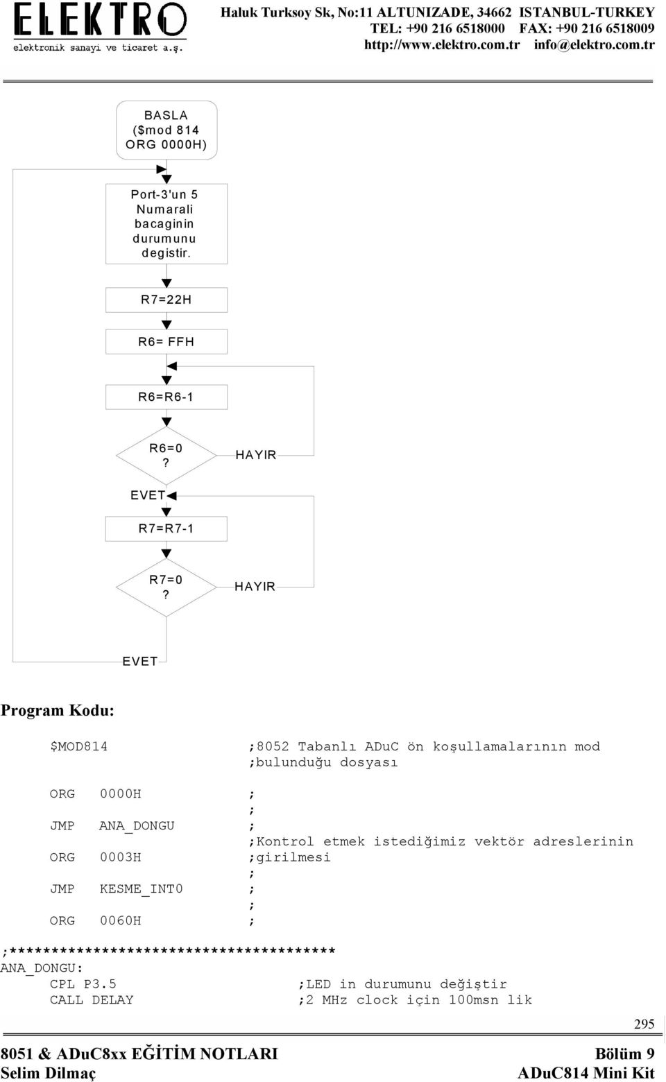 HAYIR EVET Program Kodu: $MOD814 ;8052 Tabanlı ADuC ön koşullamalarının mod ;bulunduğu dosyası ORG 0000H ; ; JMP