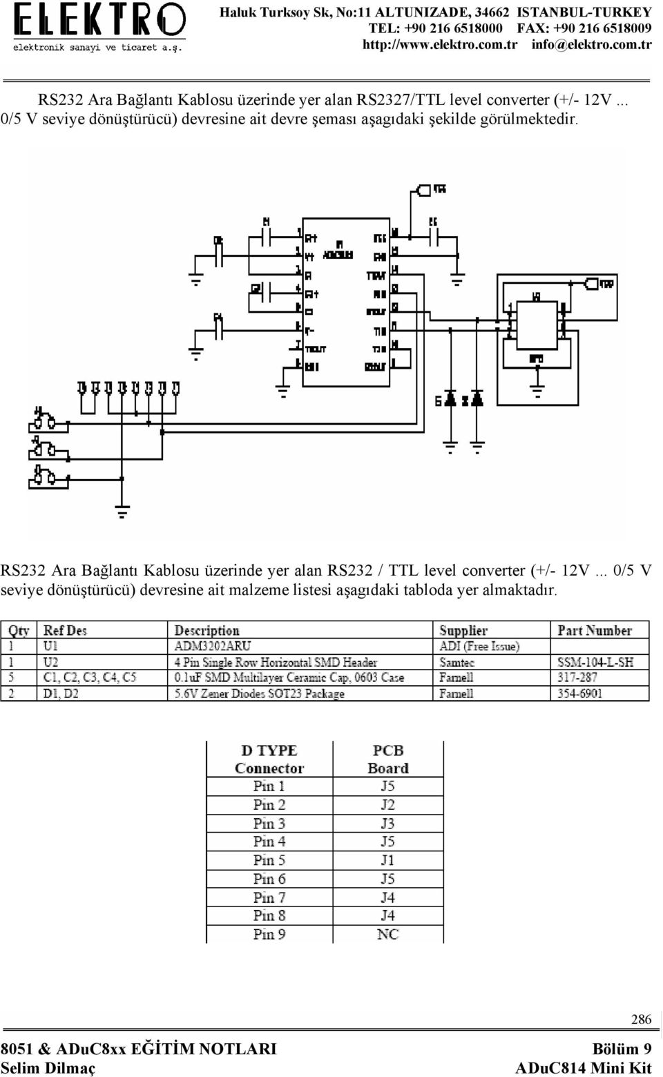 RS232 Ara Bağlantı Kablosu üzerinde yer alan RS232 / TTL level converter (+/- 12V.