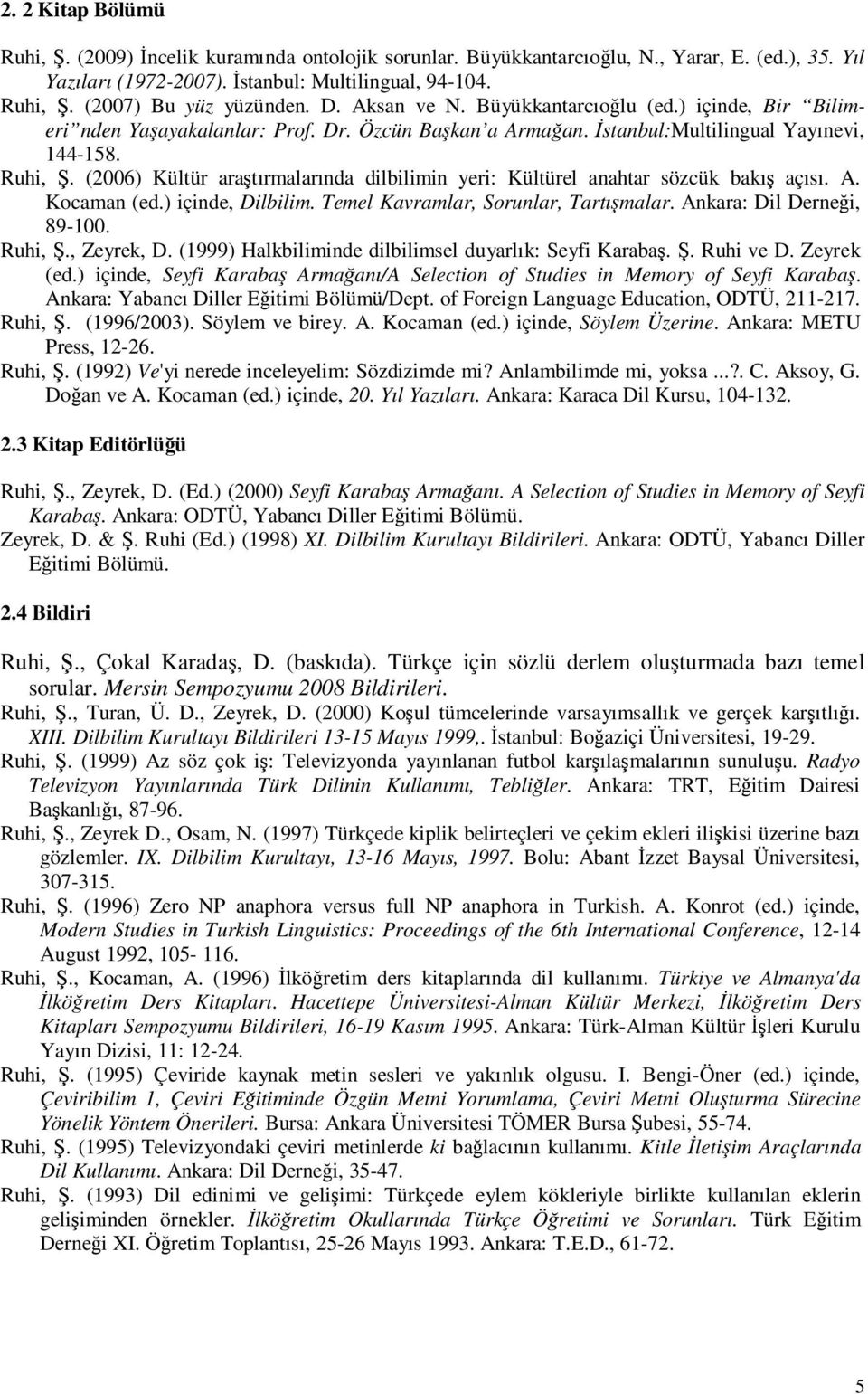 (2006) Kültür araştırmalarında dilbilimin yeri: Kültürel anahtar sözcük bakış açısı. A. Kocaman (ed.) içinde, Dilbilim. Temel Kavramlar, Sorunlar, Tartışmalar. Ankara: Dil Derneği, 89-100. Ruhi, Ş.