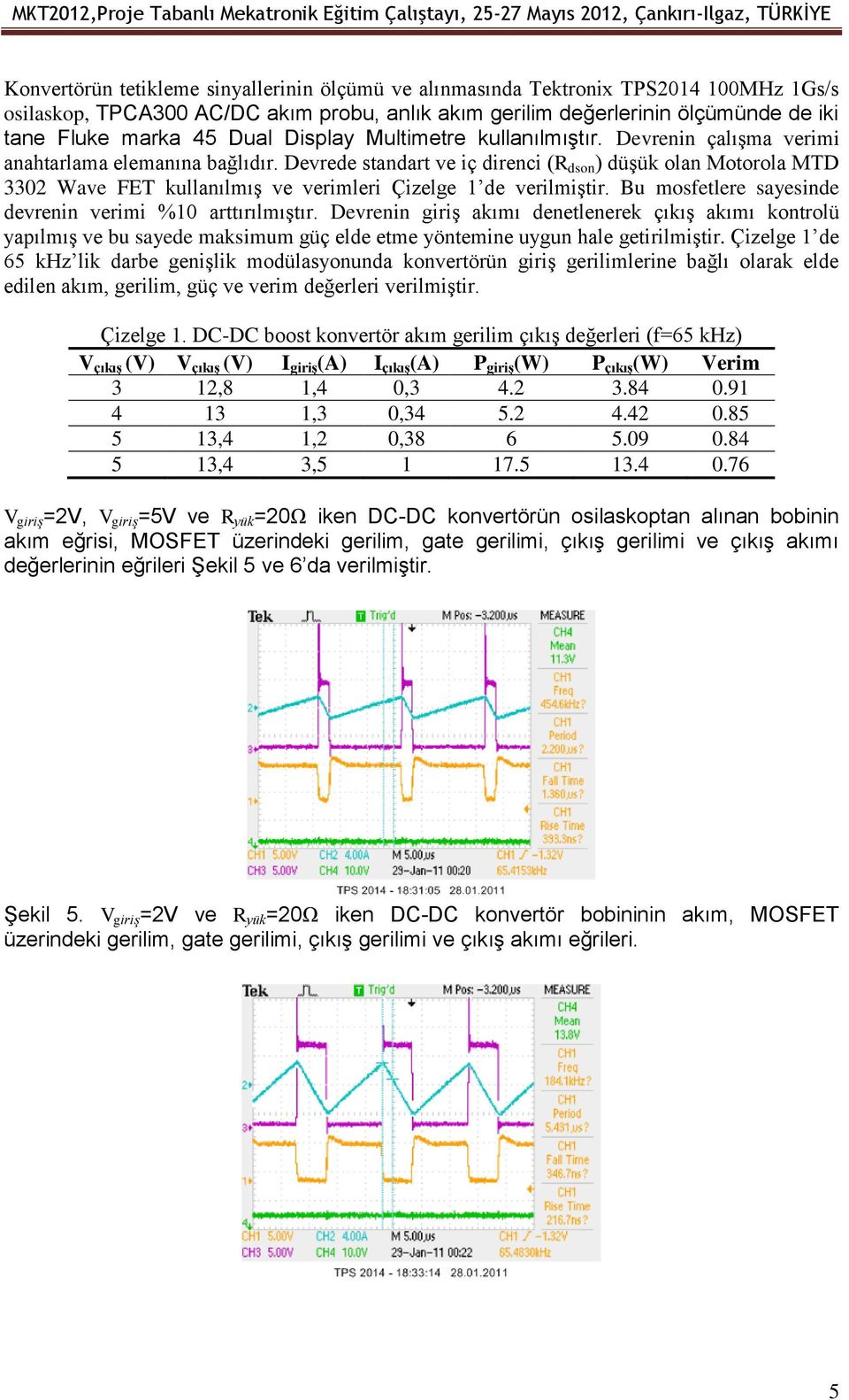 Devrede standart ve iç direnci (R dson ) düşük olan Motorola MTD 330 Wave FET kullanılmış ve verimleri Çizelge de verilmiştir. Bu mosfetlere sayesinde devrenin verimi %0 arttırılmıştır.