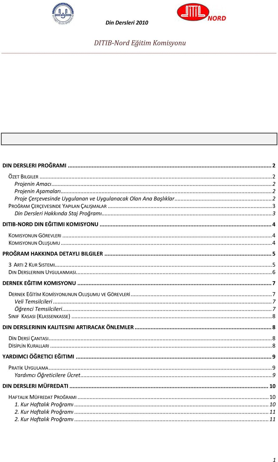.. 4 PROĞRAM HAKKINDA DETAYLI BILGILER... 5 3 ARTI 2 KUR SISTEMI... 5 DIN DERSLERININ UYGULANMASI... 6 DERNEK EĞITIM KOMISYONU... 7 DERNEK EĞİTİM KOMİSYONUNUN OLUŞUMU VE GÖREVLERİ.