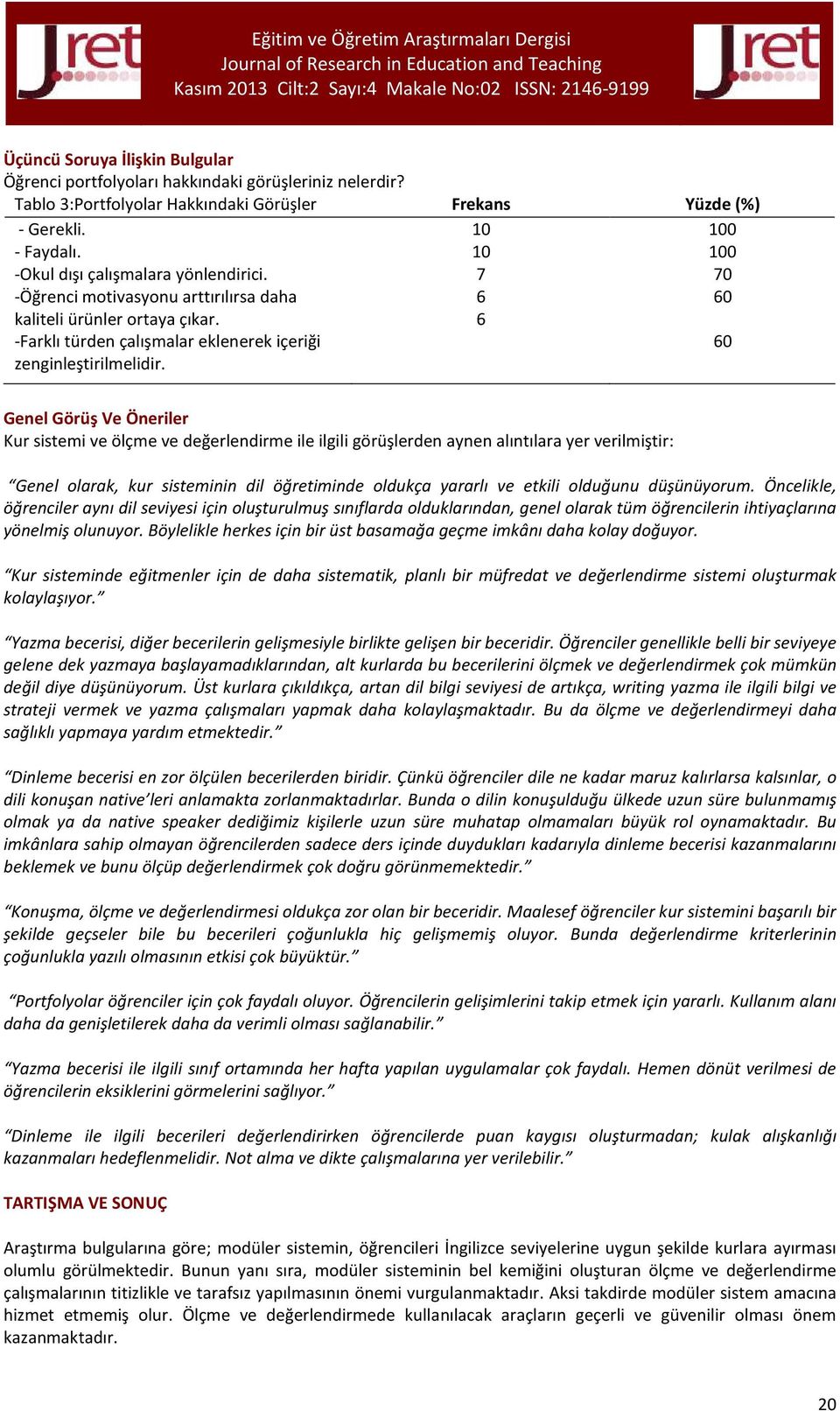 10 10 100 100 0 0 0 Genel Görüş Ve Öneriler Kur sistemi ve ölçme ve değerlendirme ile ilgili görüşlerden aynen alıntılara yer verilmiştir: Genel olarak, kur sisteminin dil öğretiminde oldukça yararlı